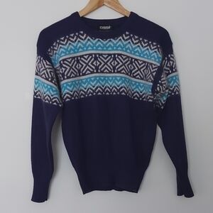 Vintage Ossi Ski Wear Fairisle Knit Sweater Acrylic and Wool Blend Size Small